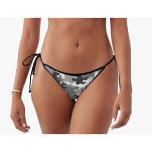 Camo Print Bikini Bottoms Side Ties Womens Medium Black Gray New